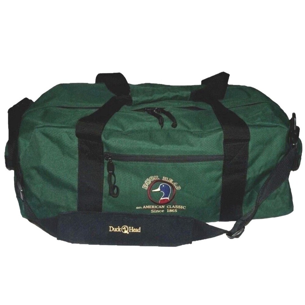 Vintage Duck Head Mallard Green Canvas Large Duffle Bag With Shoulder Strap EUC
